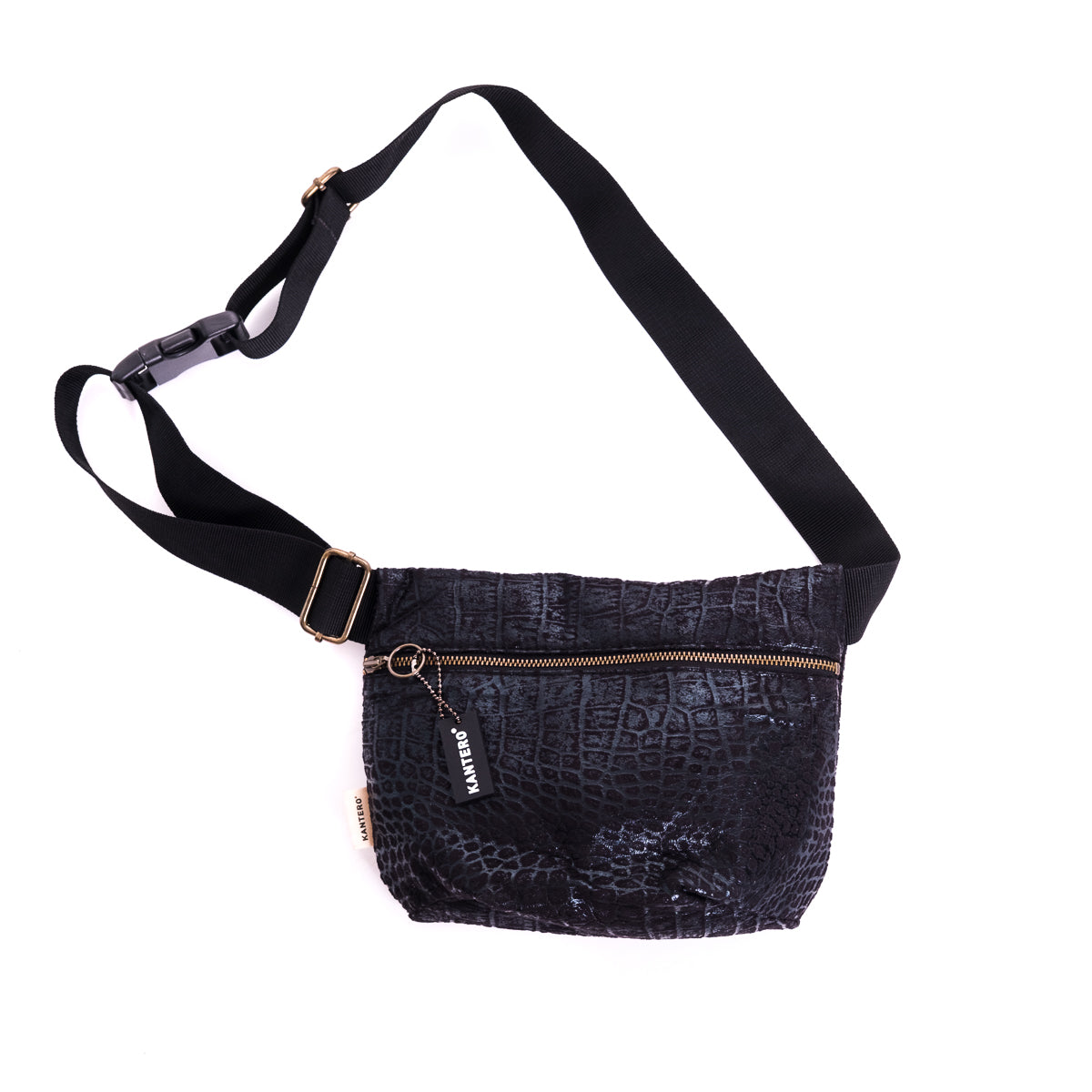 Black Crocodile print fanny pack