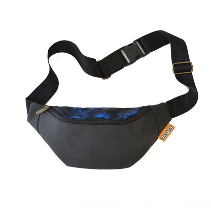 Shiny Blue and Black Fanny Pack