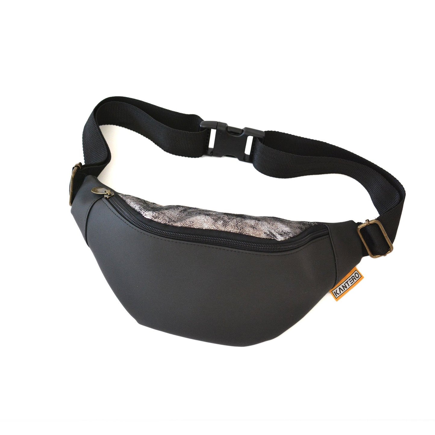 Polished Silver and Black Fanny Pack